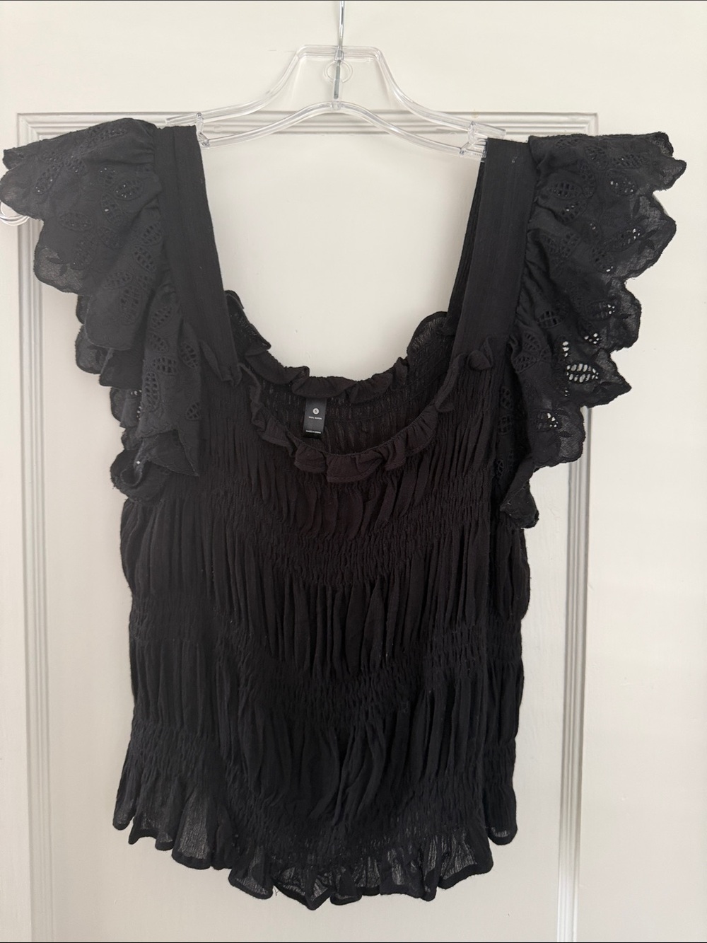 Aqua Black Flutter Sleeve Smocked Tank Top